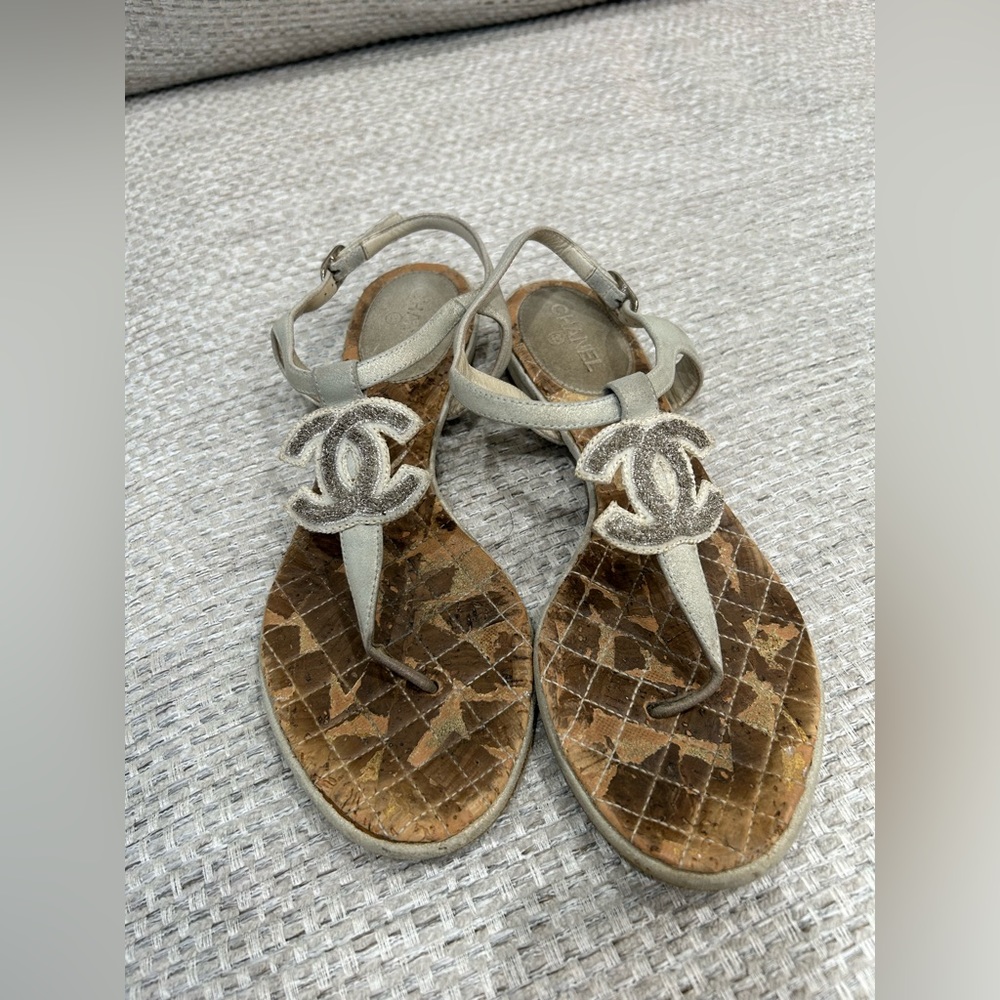 Chanel Vintage T String Sandals Size 37